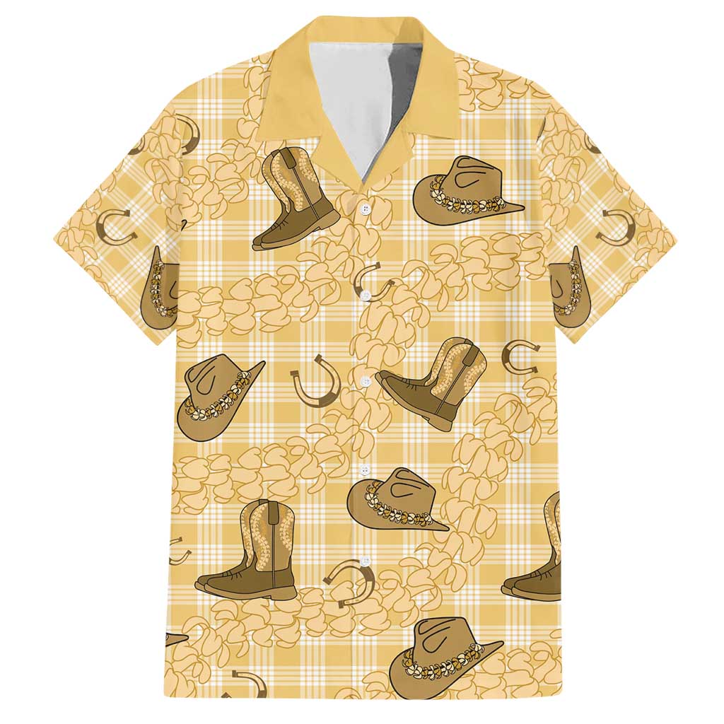 Yellow Palaka Hawaii Cowboy Family Matching Short Sleeve Bodycon Dress and Hawaiian Shirt Puakenikeni Lei Paniolo Papale Seamless Vibes LT14 Dad's Shirt - Short Sleeve Yellow - Polynesian Pride