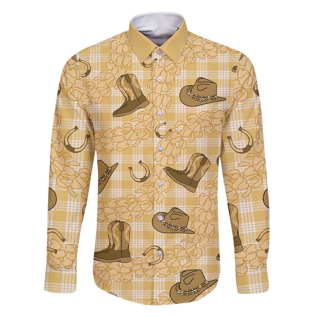 Yellow Palaka Hawaii Cowboy Family Matching Short Sleeve Bodycon Dress and Hawaiian Shirt Puakenikeni Lei Paniolo Papale Seamless Vibes LT14 Dad's Shirt - Long Sleeve Yellow - Polynesian Pride