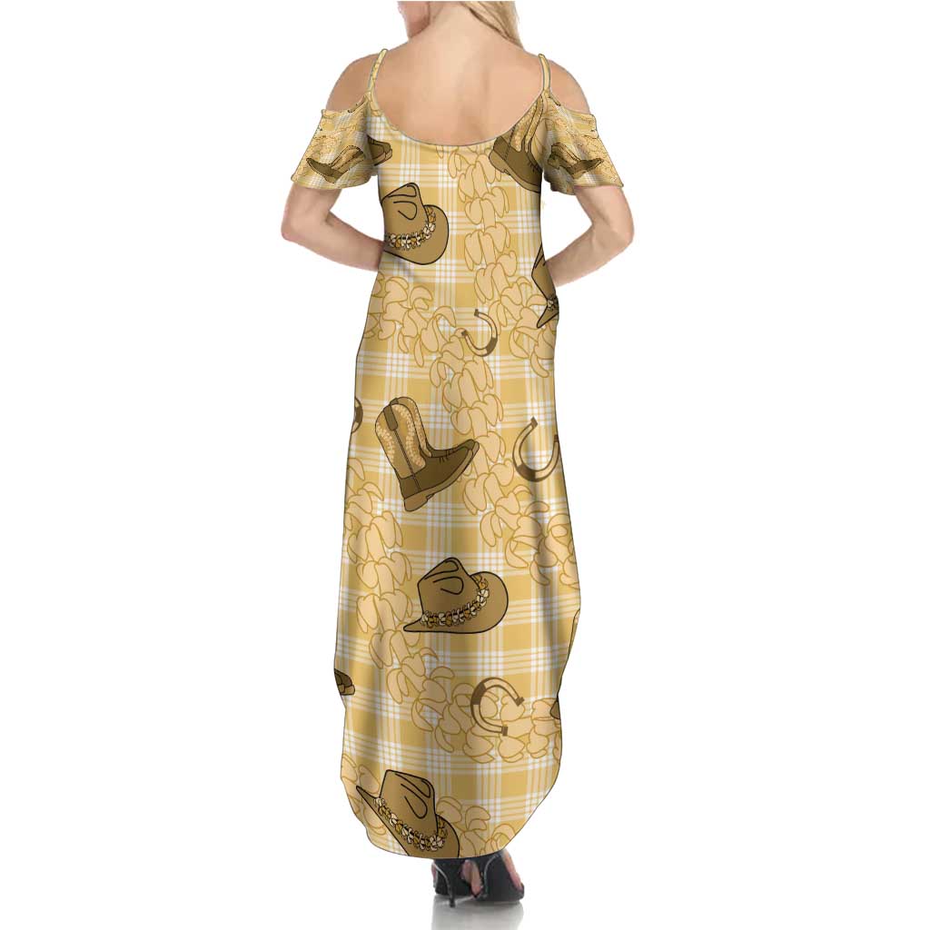 Yellow Palaka Hawaii Cowboy Family Matching Summer Maxi Dress and Hawaiian Shirt Puakenikeni Lei Paniolo Papale Seamless Vibes LT14 - Polynesian Pride