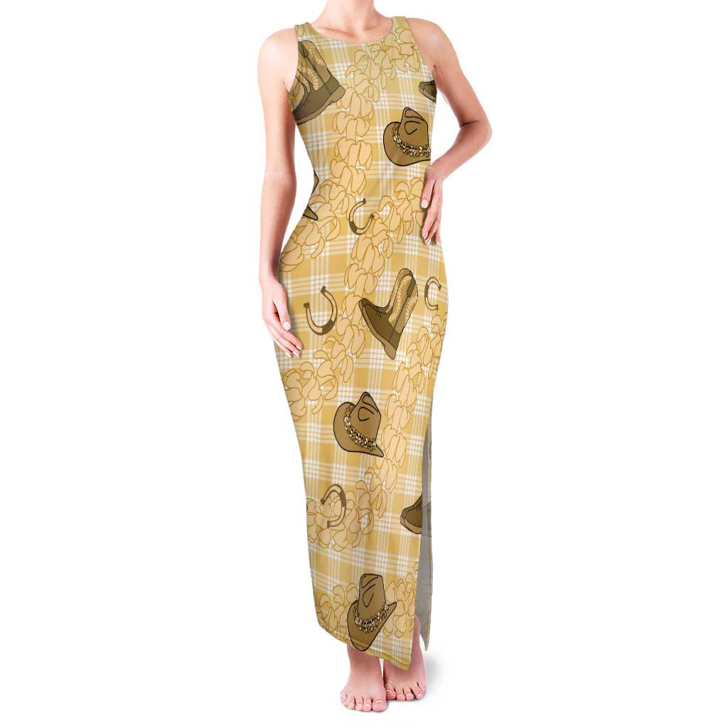 Yellow Palaka Hawaii Cowboy Family Matching Tank Maxi Dress and Hawaiian Shirt Puakenikeni Lei Paniolo Papale Seamless Vibes LT14 Mom's Dress Yellow - Polynesian Pride