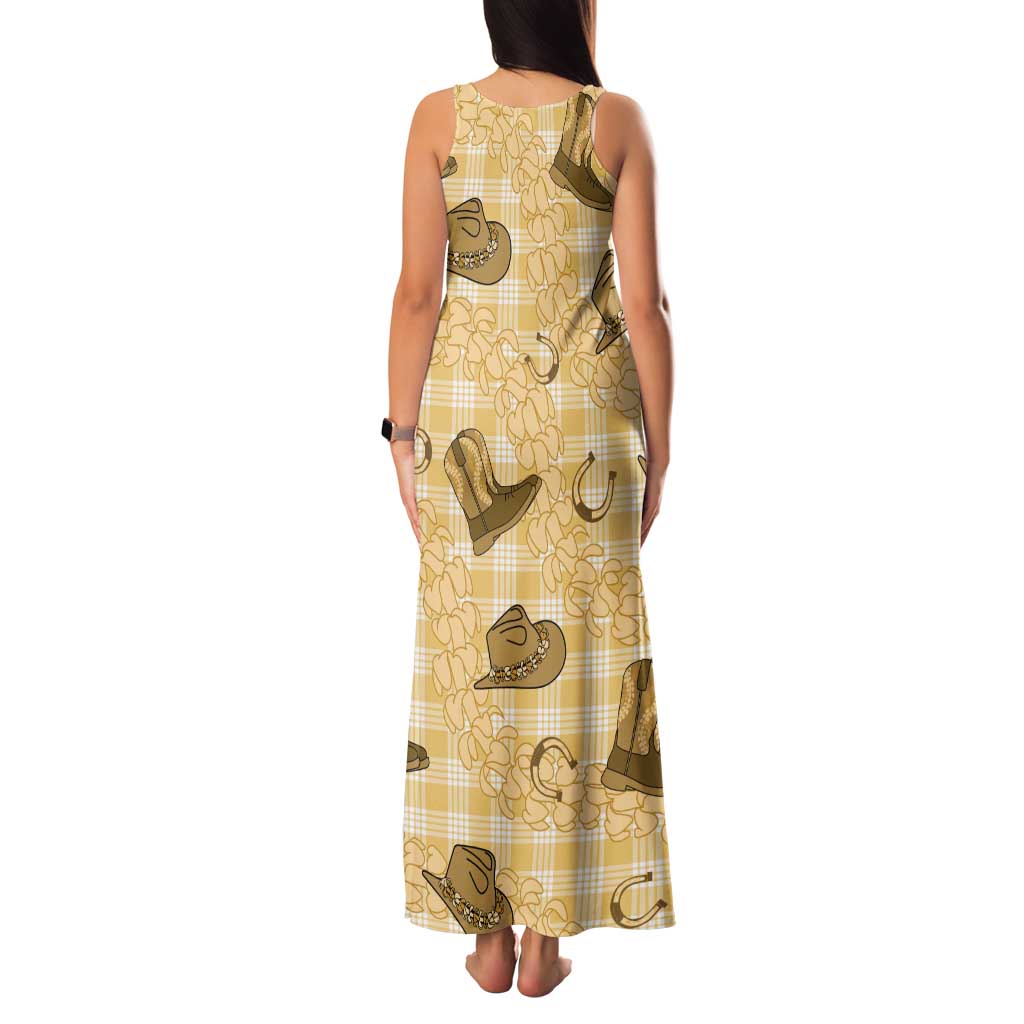 Yellow Palaka Hawaii Cowboy Family Matching Tank Maxi Dress and Hawaiian Shirt Puakenikeni Lei Paniolo Papale Seamless Vibes LT14 - Polynesian Pride