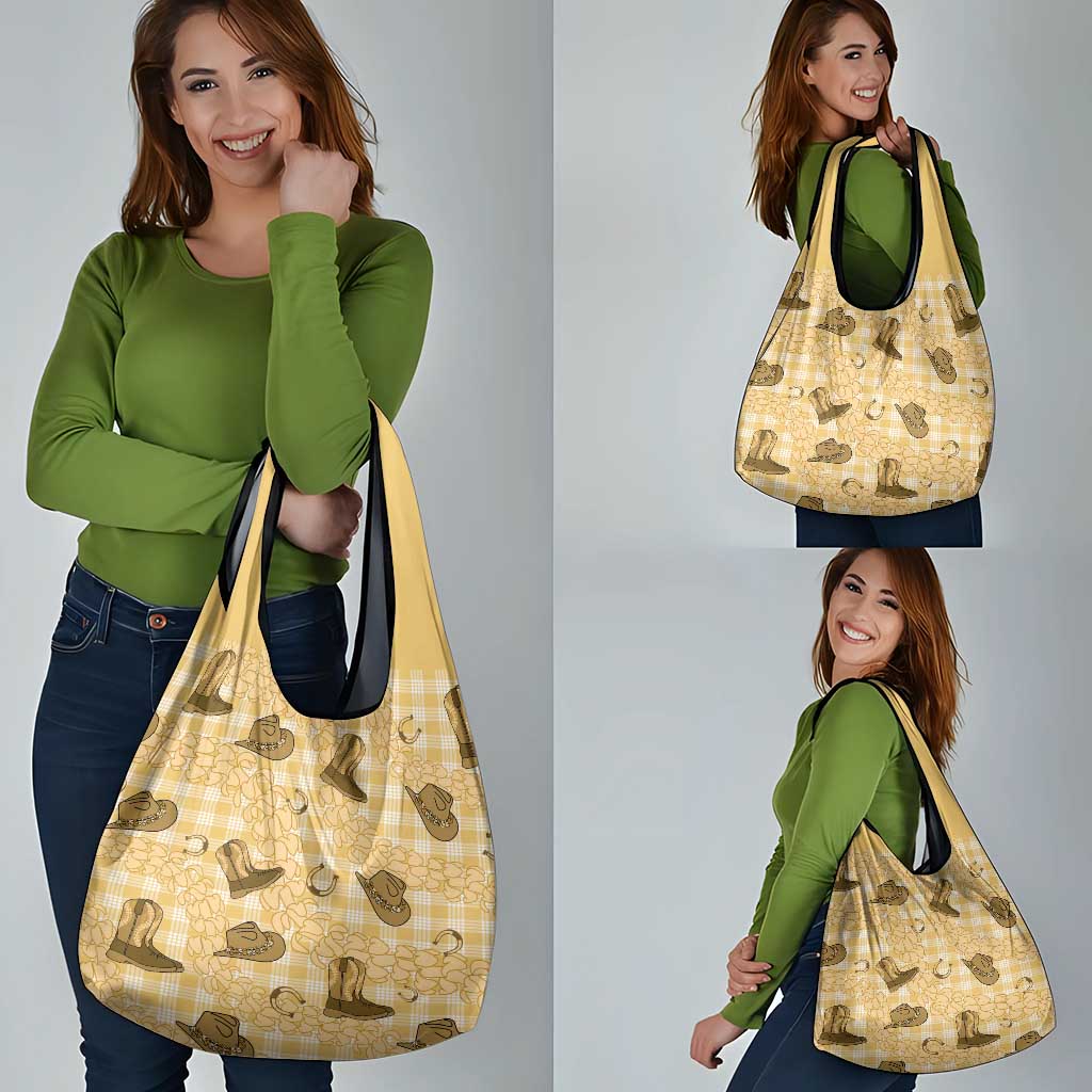 Yellow Palaka Hawaii Cowboy Grocery Bag Puakenikeni Lei Paniolo Papale Seamless Vibes - Polynesian Pride