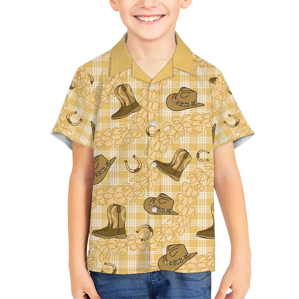 Yellow Palaka Hawaii Cowboy Kid Hawaiian Shirt Puakenikeni Lei Paniolo Papale Seamless Vibes LT14 Kid Yellow - Polynesian Pride