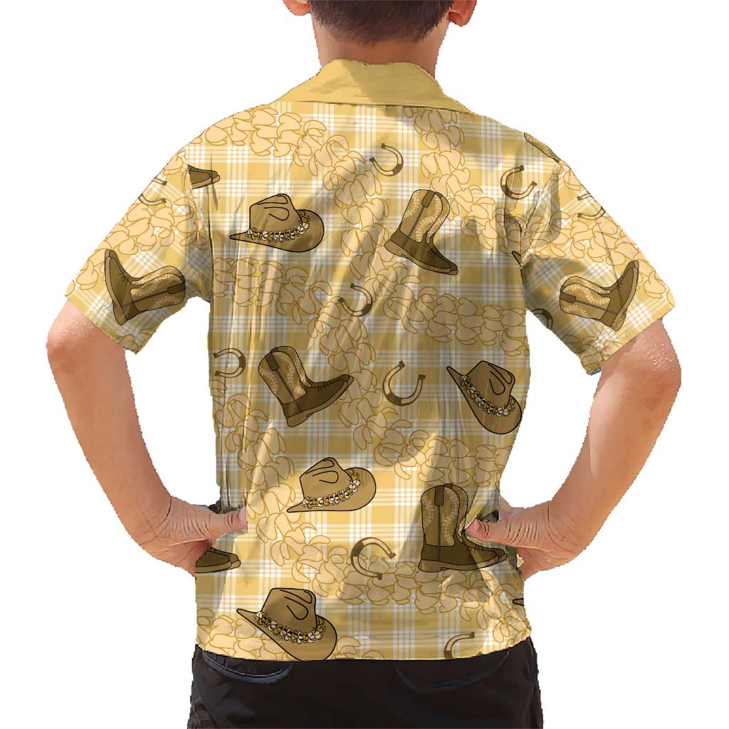 Yellow Palaka Hawaii Cowboy Kid Hawaiian Shirt Puakenikeni Lei Paniolo Papale Seamless Vibes LT14 - Polynesian Pride