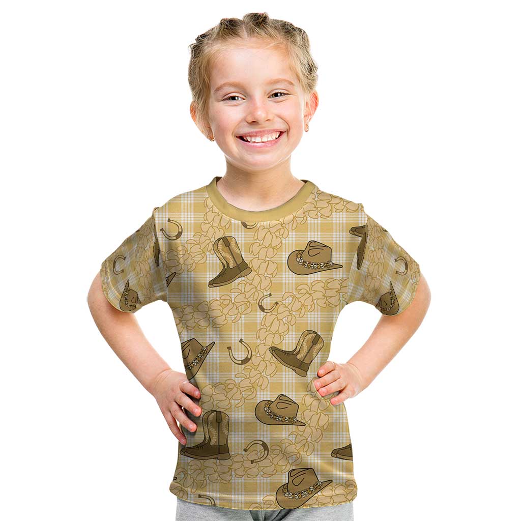 Yellow Palaka Hawaii Cowboy Kid T Shirt Puakenikeni Lei Paniolo Papale Seamless Vibes - Polynesian Pride
