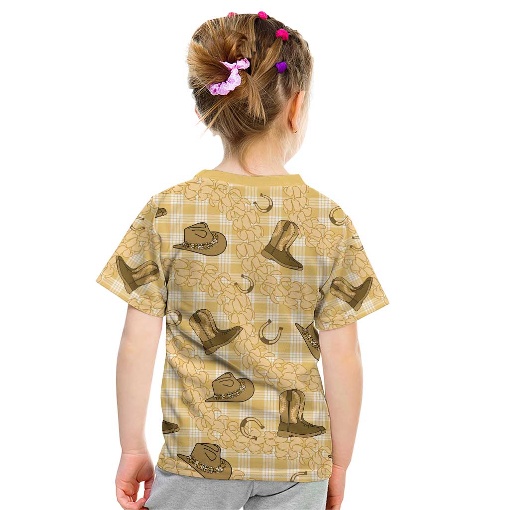 Yellow Palaka Hawaii Cowboy Kid T Shirt Puakenikeni Lei Paniolo Papale Seamless Vibes - Polynesian Pride