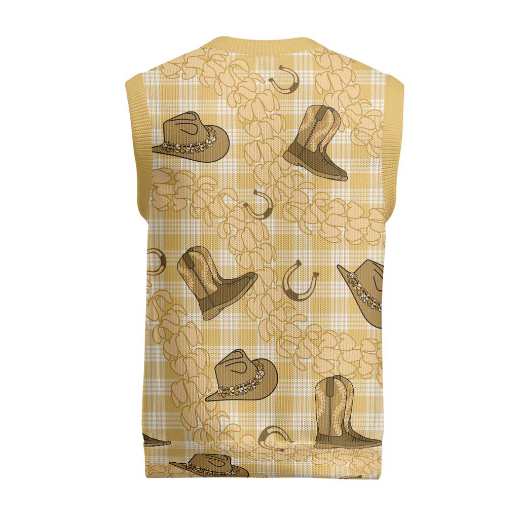 Yellow Palaka Hawaii Cowboy Christmas Knitted V-Neck Vest Puakenikeni Lei Paniolo Papale Seamless Vibes LT14 - Polynesian Pride