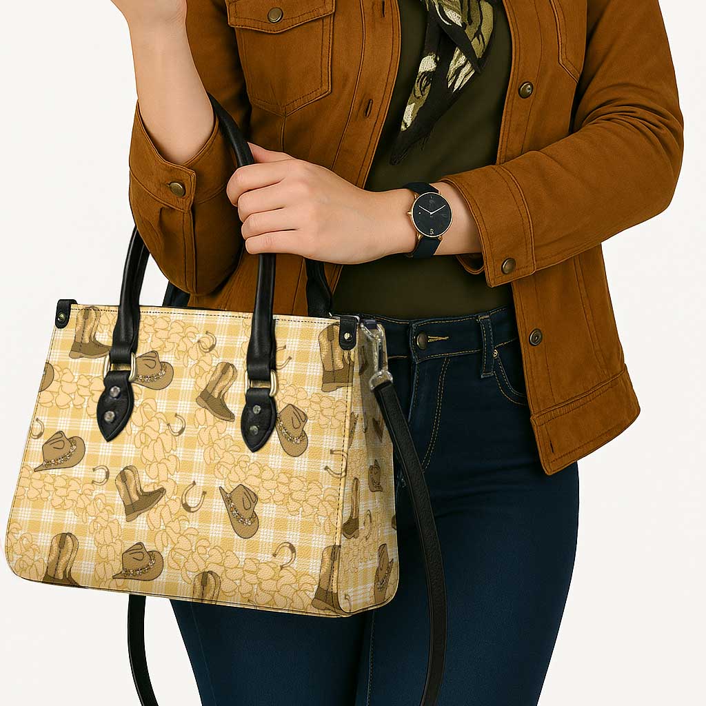 Yellow Palaka Hawaii Cowboy Leather Bag Puakenikeni Lei Paniolo Papale Seamless Vibes - Polynesian Pride