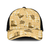 Yellow Palaka Hawaii Cowboy Mesh Trucker Cap Puakenikeni Lei Paniolo Papale Seamless Vibes - Polynesian Pride