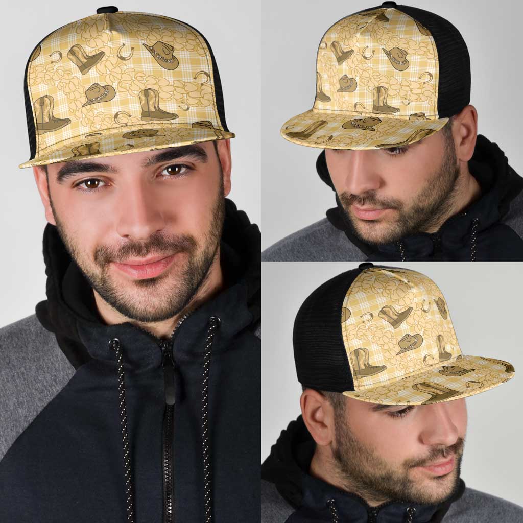 Yellow Palaka Hawaii Cowboy Mesh Trucker Cap Puakenikeni Lei Paniolo Papale Seamless Vibes - Polynesian Pride