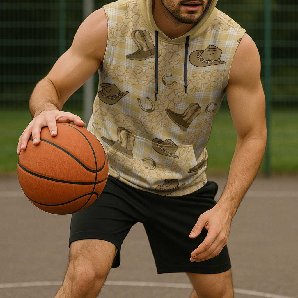 Yellow Palaka Hawaii Cowboy Sleeveless Hoodie Puakenikeni Lei Paniolo Papale Seamless Vibes LT14 - Polynesian Pride