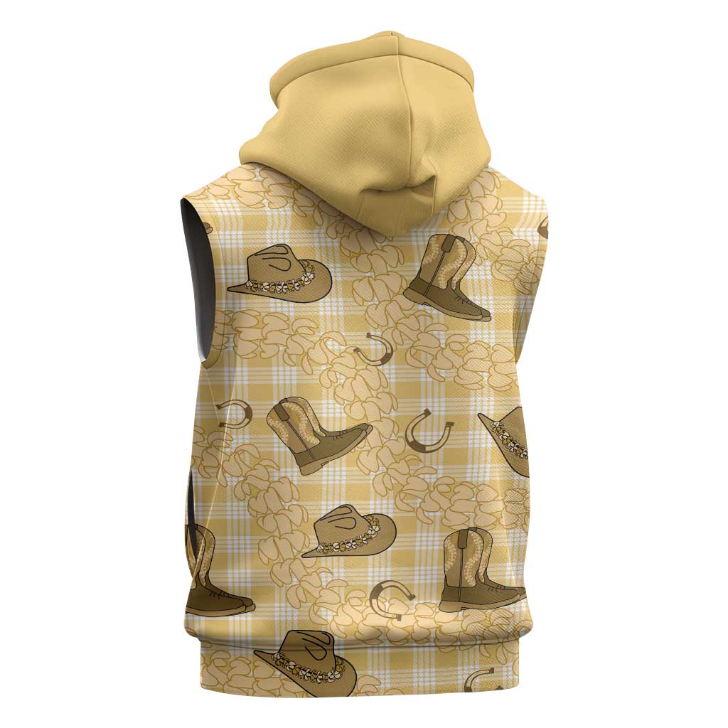 Yellow Palaka Hawaii Cowboy Sleeveless Zip Hoodie Puakenikeni Lei Paniolo Papale Seamless Vibes LT14 - Polynesian Pride