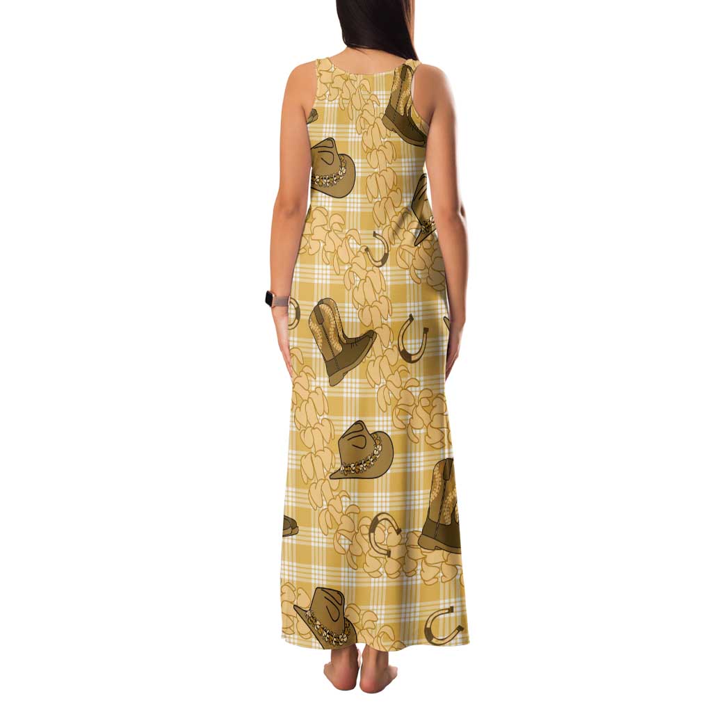 Yellow Palaka Hawaii Cowboy Tank Maxi Dress Puakenikeni Lei Paniolo Papale Seamless Vibes LT14 - Polynesian Pride