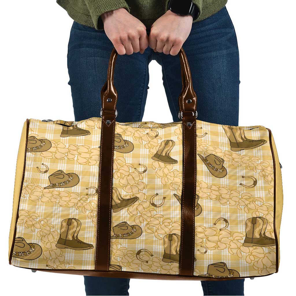 Yellow Palaka Hawaii Cowboy Travel Bag Puakenikeni Lei Paniolo Papale Seamless Vibes - Polynesian Pride