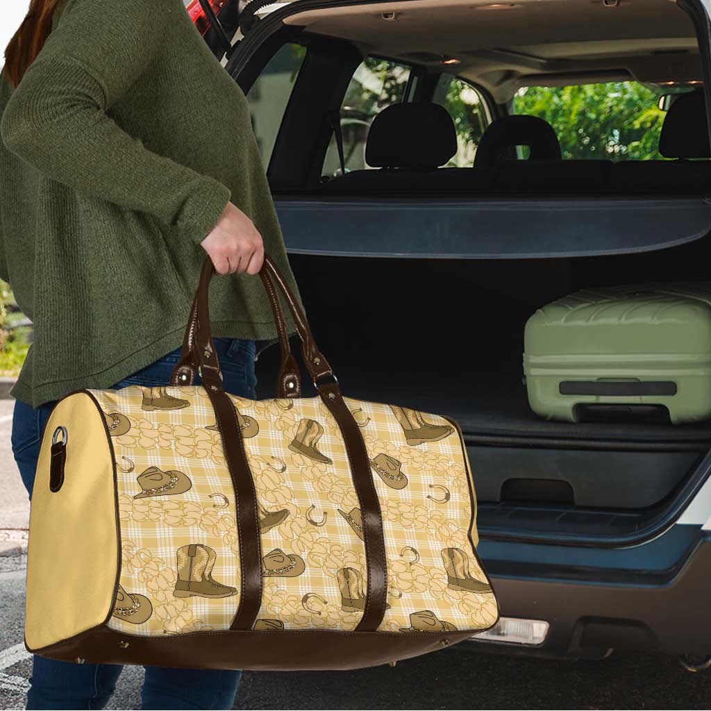 Yellow Palaka Hawaii Cowboy Travel Bag Puakenikeni Lei Paniolo Papale Seamless Vibes - Polynesian Pride