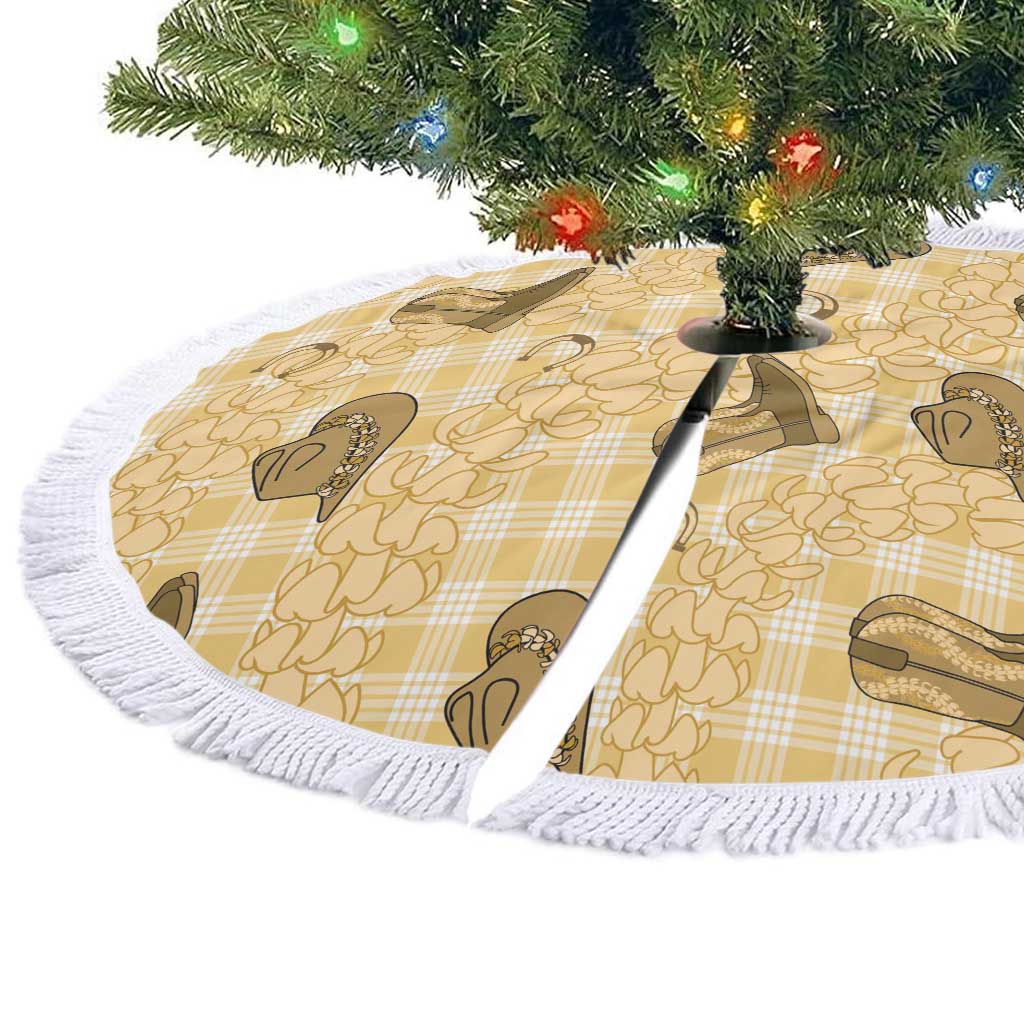 Yellow Palaka Hawaii Cowboy Tree Skirt Puakenikeni Lei Paniolo Papale Seamless Vibes - Polynesian Pride