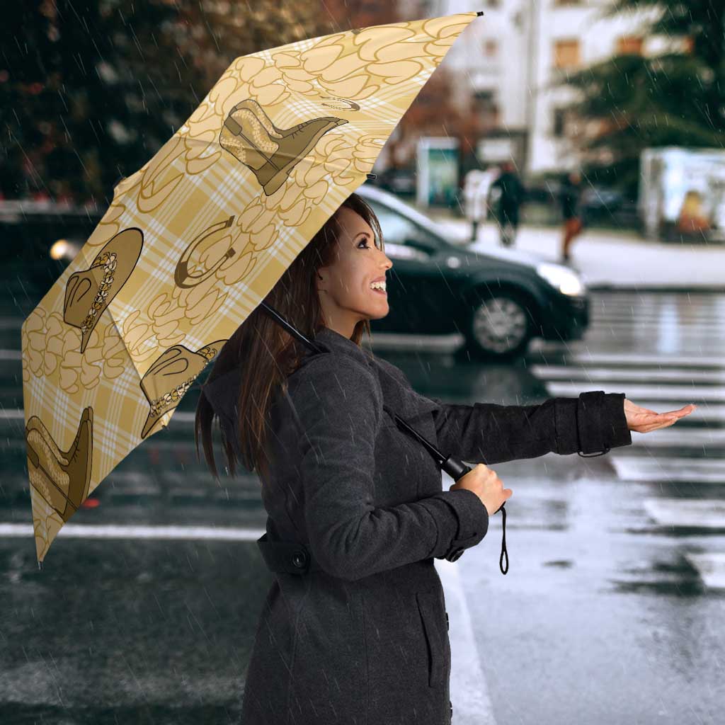 Yellow Palaka Hawaii Cowboy Umbrella Puakenikeni Lei Paniolo Papale Seamless Vibes - Polynesian Pride