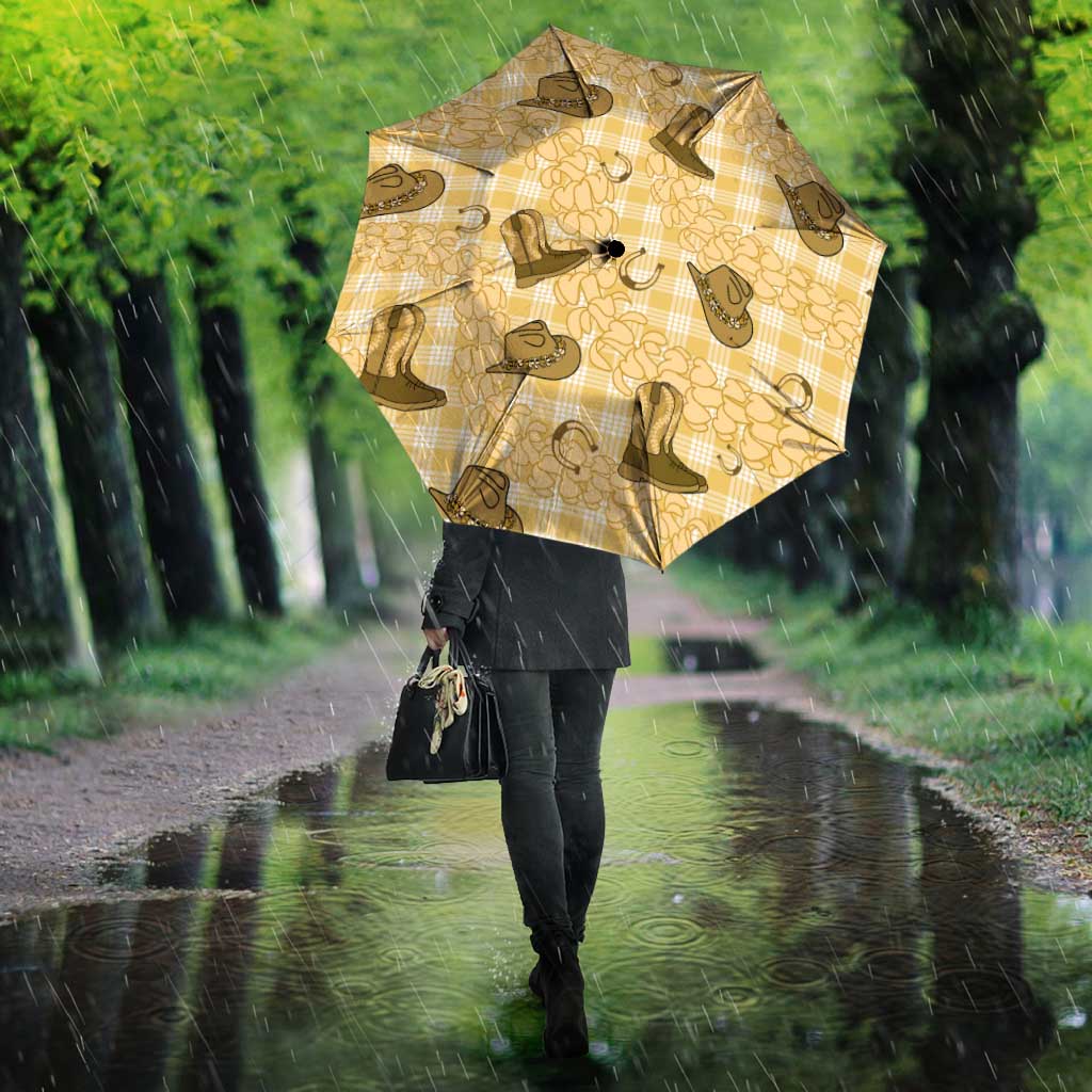 Yellow Palaka Hawaii Cowboy Umbrella Puakenikeni Lei Paniolo Papale Seamless Vibes - Polynesian Pride