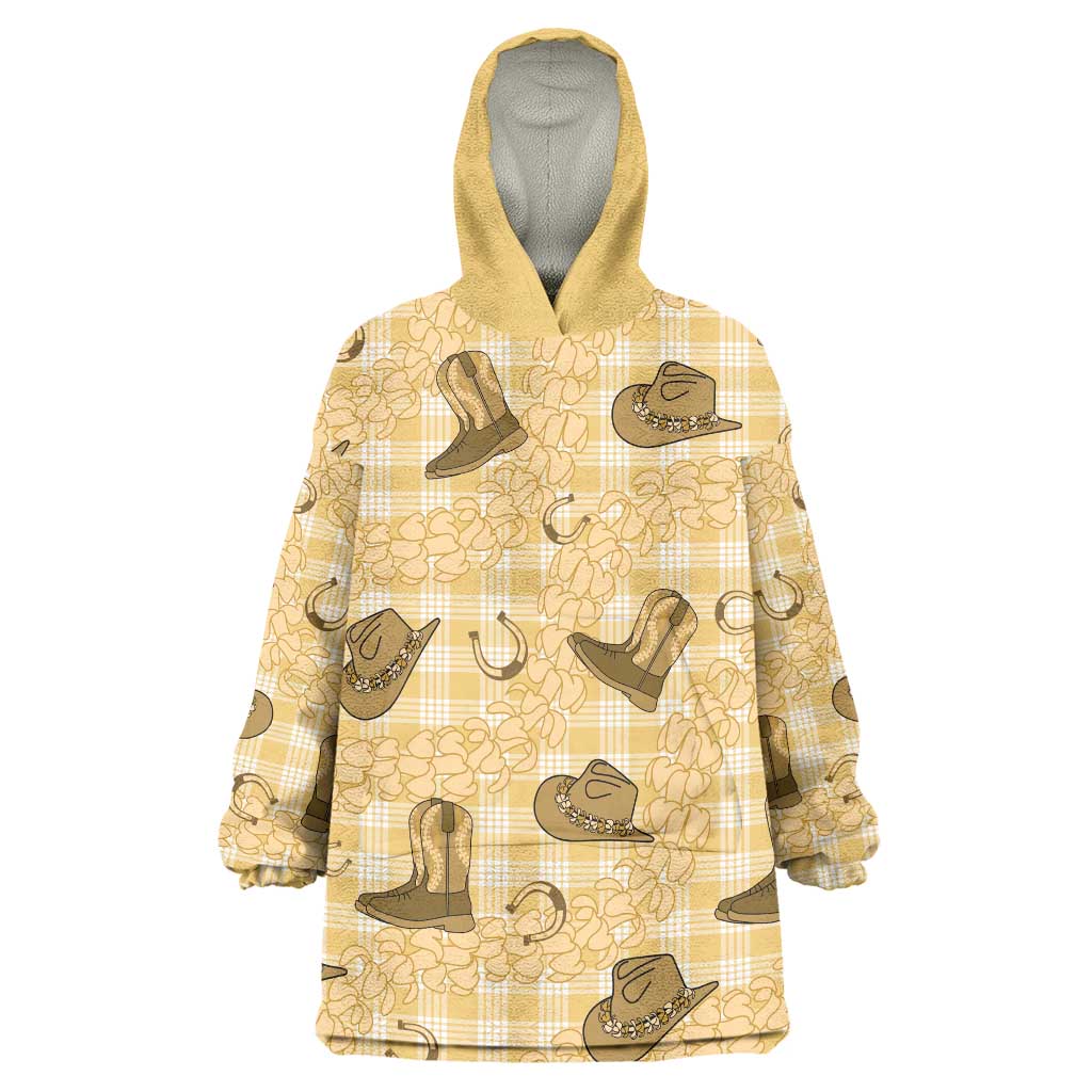 Yellow Palaka Hawaii Cowboy Wearable Blanket Hoodie Puakenikeni Lei Paniolo Papale Seamless Vibes LT14 One Size Yellow - Polynesian Pride