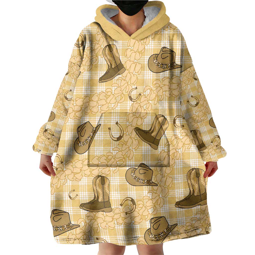 Yellow Palaka Hawaii Cowboy Wearable Blanket Hoodie Puakenikeni Lei Paniolo Papale Seamless Vibes LT14 - Polynesian Pride