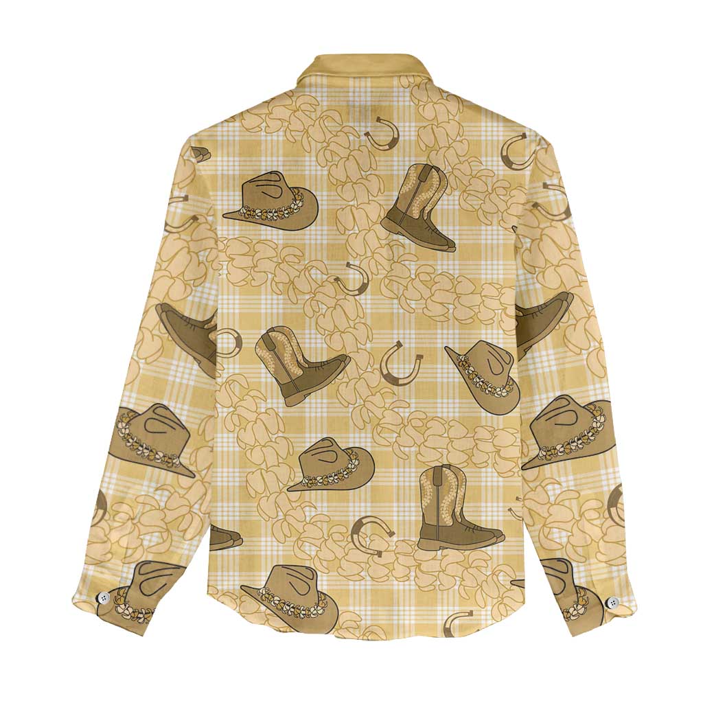 Yellow Palaka Hawaii Cowboy Women Casual Shirt Puakenikeni Lei Paniolo Papale Seamless Vibes LT14 - Polynesian Pride