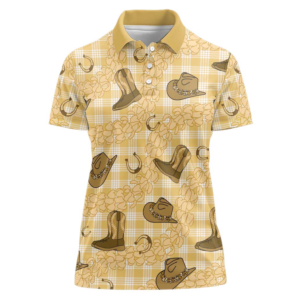 Yellow Palaka Hawaii Cowboy Women Polo Shirt Puakenikeni Lei Paniolo Papale Seamless Vibes LT14 Female Yellow - Polynesian Pride