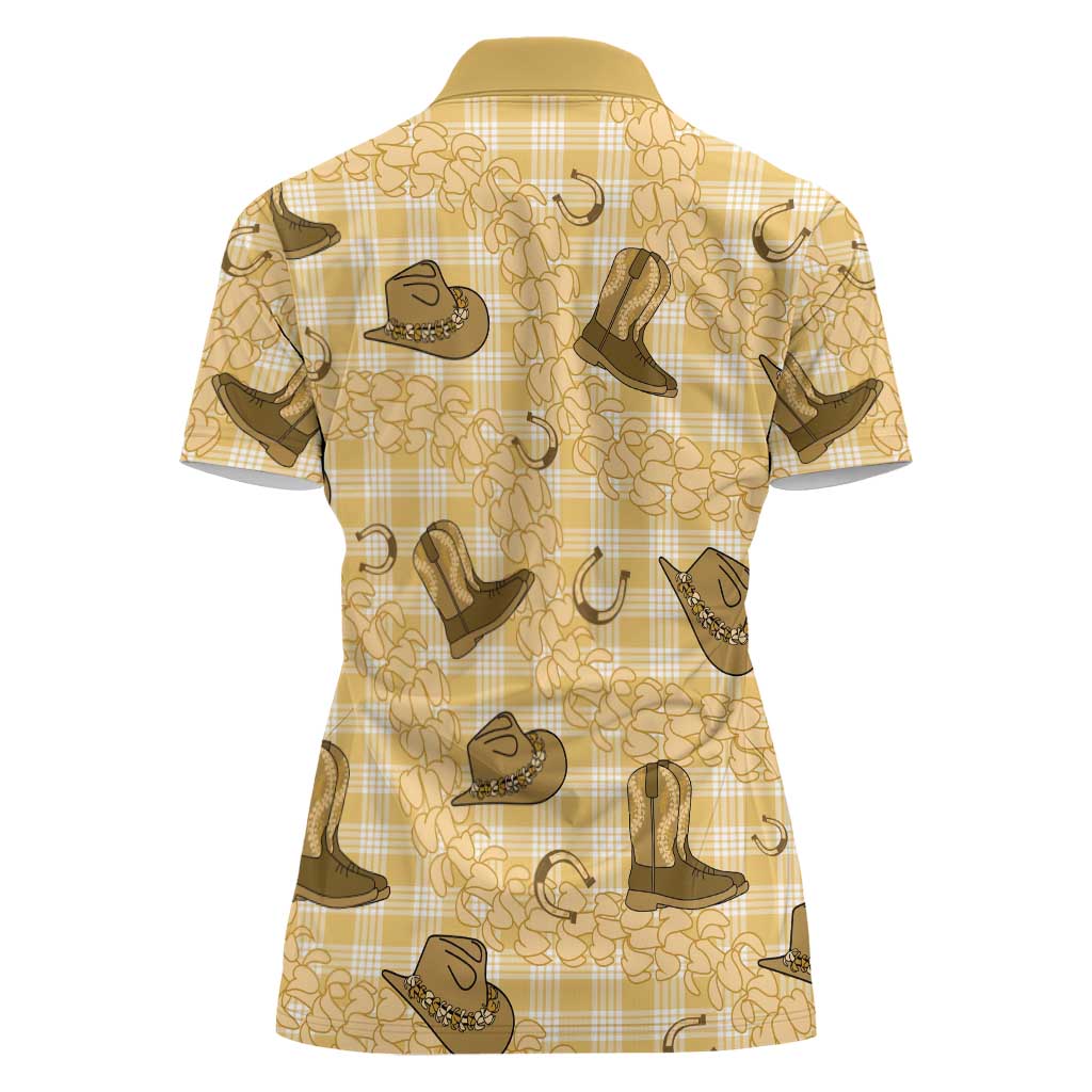 Yellow Palaka Hawaii Cowboy Women Polo Shirt Puakenikeni Lei Paniolo Papale Seamless Vibes LT14 - Polynesian Pride