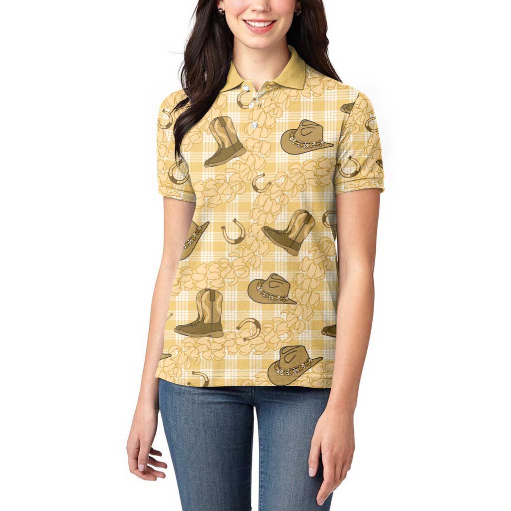 Yellow Palaka Hawaii Cowboy Women Polo Shirt Puakenikeni Lei Paniolo Papale Seamless Vibes LT14 - Polynesian Pride