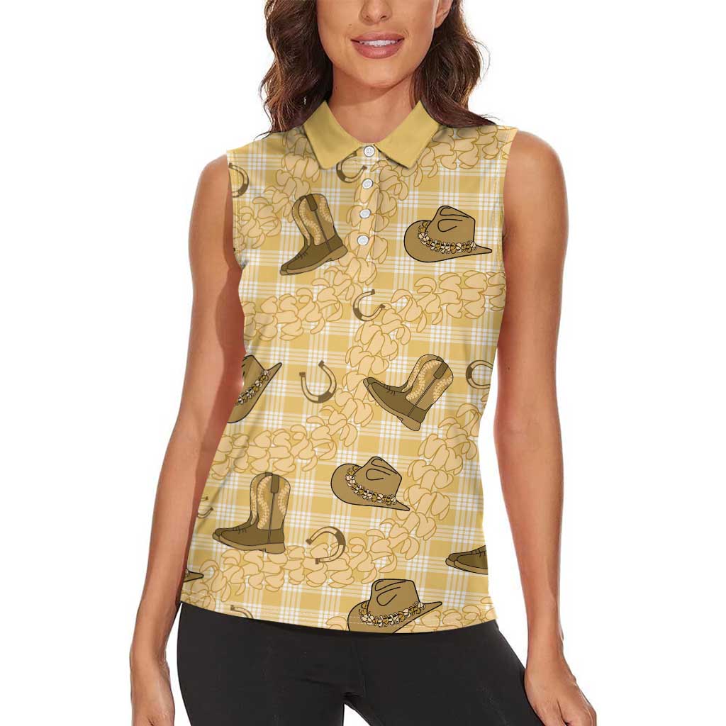 Yellow Palaka Hawaii Cowboy Women Sleeveless Polo Shirt Puakenikeni Lei Paniolo Papale Seamless Vibes LT14 - Polynesian Pride