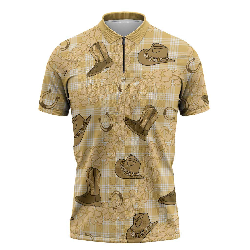 Yellow Palaka Hawaii Cowboy Zipper Polo Shirt Puakenikeni Lei Paniolo Papale Seamless Vibes LT14 Yellow - Polynesian Pride