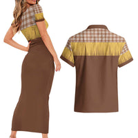 Aloha Hawaii Cowboy Custome Couples Matching Short Sleeve Bodycon Dress and Hawaiian Shirt Puakenikeni Lei Palaka Tassel Style LT14 - Polynesian Pride