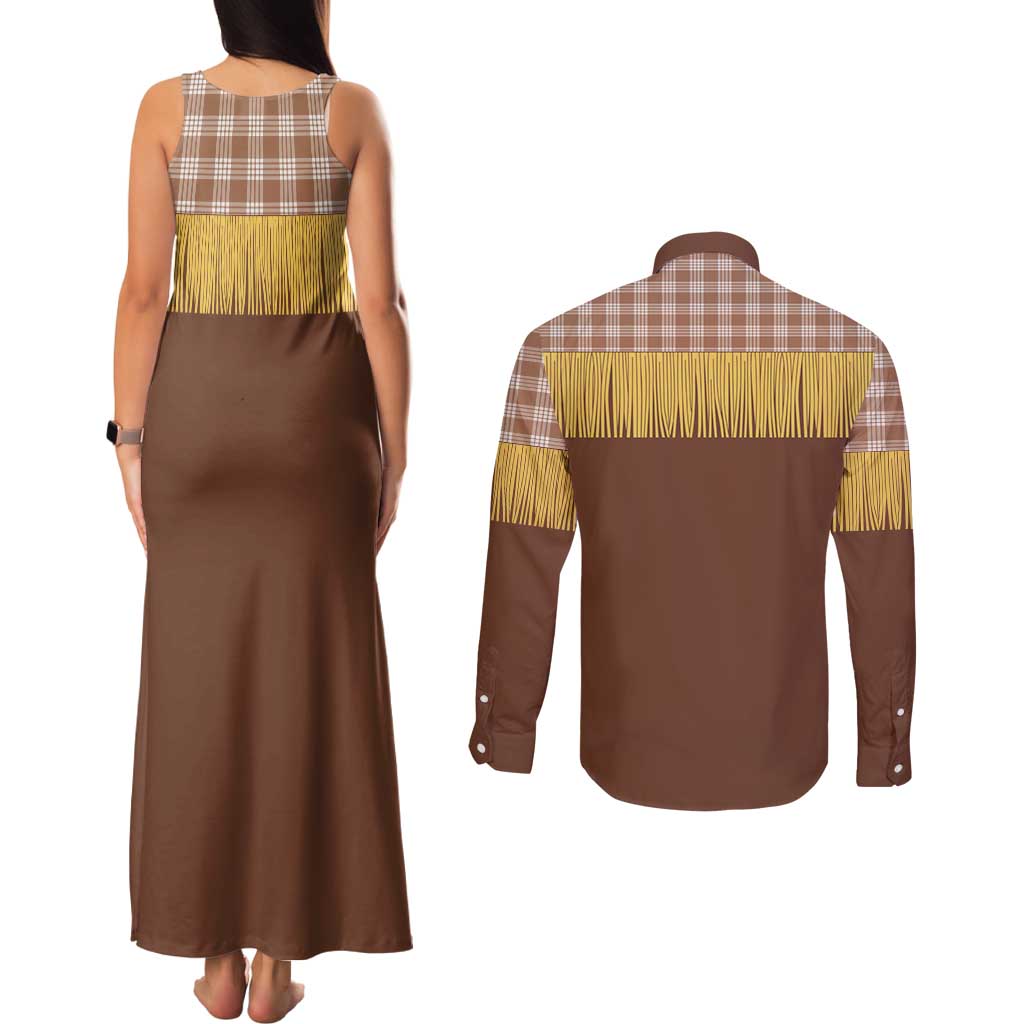 Aloha Hawaii Cowboy Custome Couples Matching Tank Maxi Dress and Long Sleeve Button Shirt Puakenikeni Lei Palaka Tassel Style LT14 - Polynesian Pride