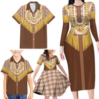 Aloha Hawaii Cowboy Custome Family Matching Long Sleeve Bodycon Dress and Hawaiian Shirt Puakenikeni Lei Palaka Tassel Style LT14 - Polynesian Pride