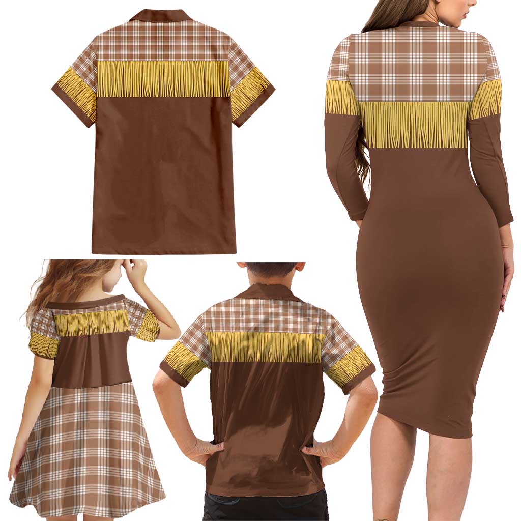 Aloha Hawaii Cowboy Custome Family Matching Long Sleeve Bodycon Dress and Hawaiian Shirt Puakenikeni Lei Palaka Tassel Style LT14 - Polynesian Pride