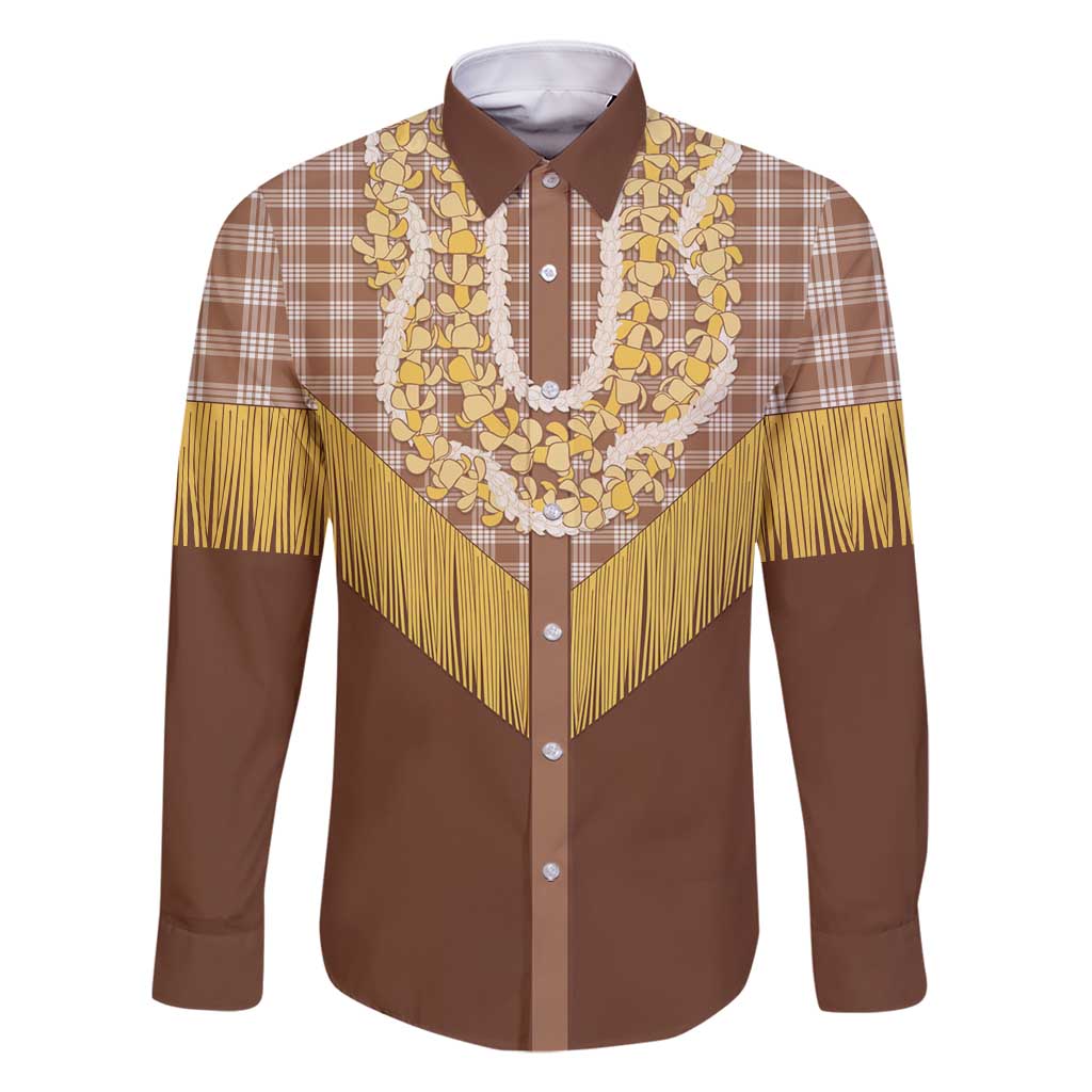 Aloha Hawaii Cowboy Custome Family Matching Long Sleeve Bodycon Dress and Hawaiian Shirt Puakenikeni Lei Palaka Tassel Style LT14 Dad's Shirt - Long Sleeve Brown - Polynesian Pride