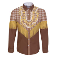 Aloha Hawaii Cowboy Custome Family Matching Long Sleeve Bodycon Dress and Hawaiian Shirt Puakenikeni Lei Palaka Tassel Style LT14 Dad's Shirt - Long Sleeve Brown - Polynesian Pride