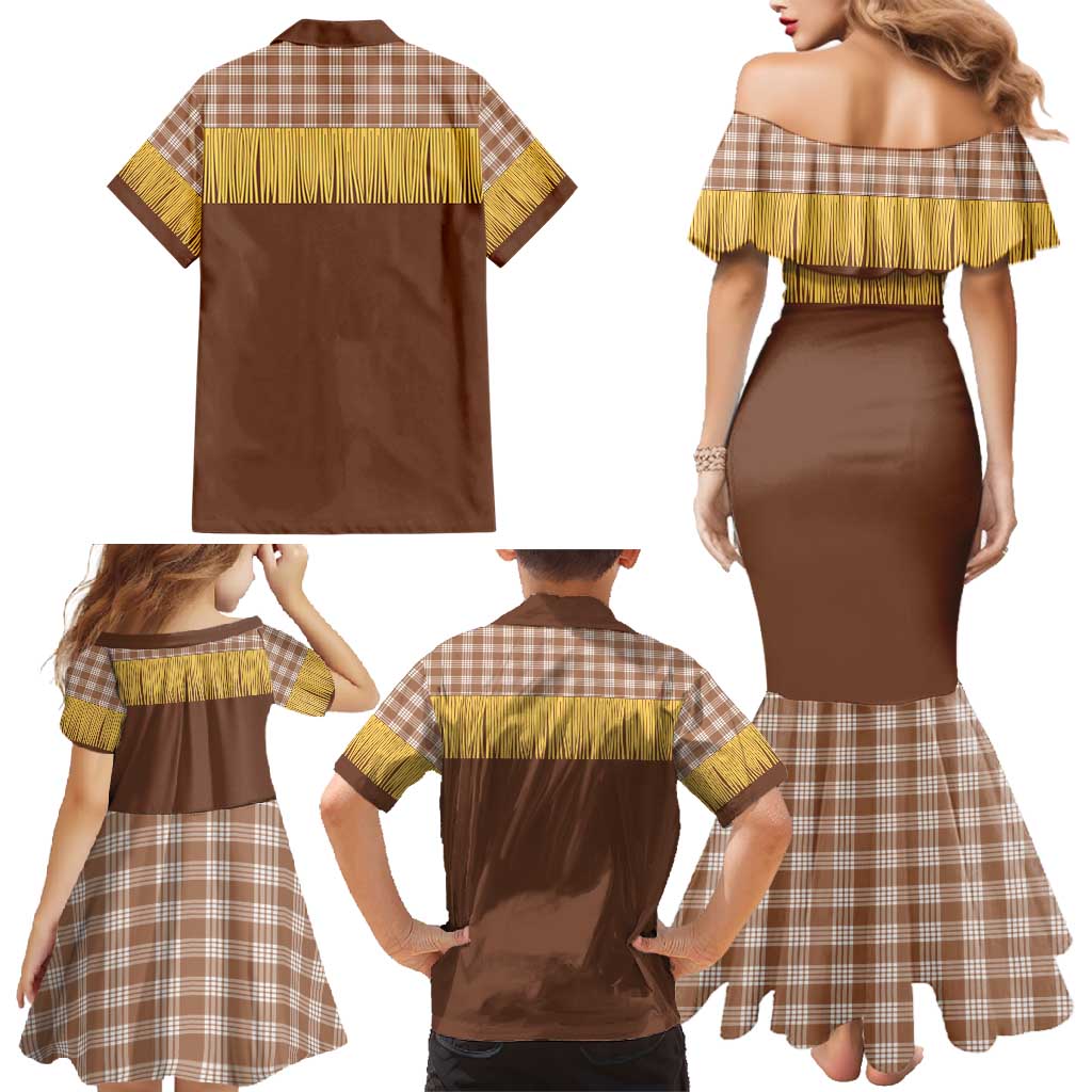 Aloha Hawaii Cowboy Custome Family Matching Mermaid Dress and Hawaiian Shirt Puakenikeni Lei Palaka Tassel Style LT14 - Polynesian Pride