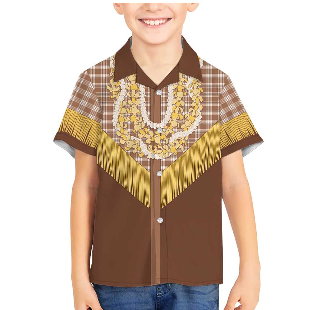 Aloha Hawaii Cowboy Custome Family Matching Mermaid Dress and Hawaiian Shirt Puakenikeni Lei Palaka Tassel Style LT14 Son's Shirt Brown - Polynesian Pride