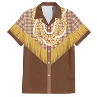 Aloha Hawaii Cowboy Custome Family Matching Off The Shoulder Long Sleeve Dress and Hawaiian Shirt Puakenikeni Lei Palaka Tassel Style LT14 Dad's Shirt - Short Sleeve Brown - Polynesian Pride