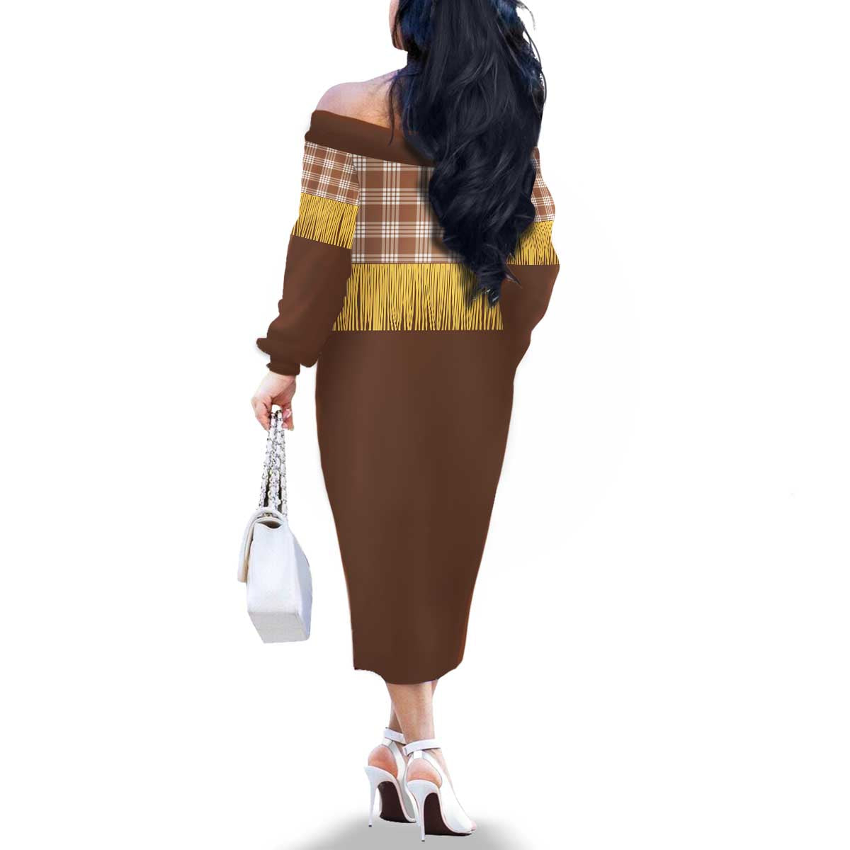 Aloha Hawaii Cowboy Custome Family Matching Off The Shoulder Long Sleeve Dress and Hawaiian Shirt Puakenikeni Lei Palaka Tassel Style LT14 - Polynesian Pride