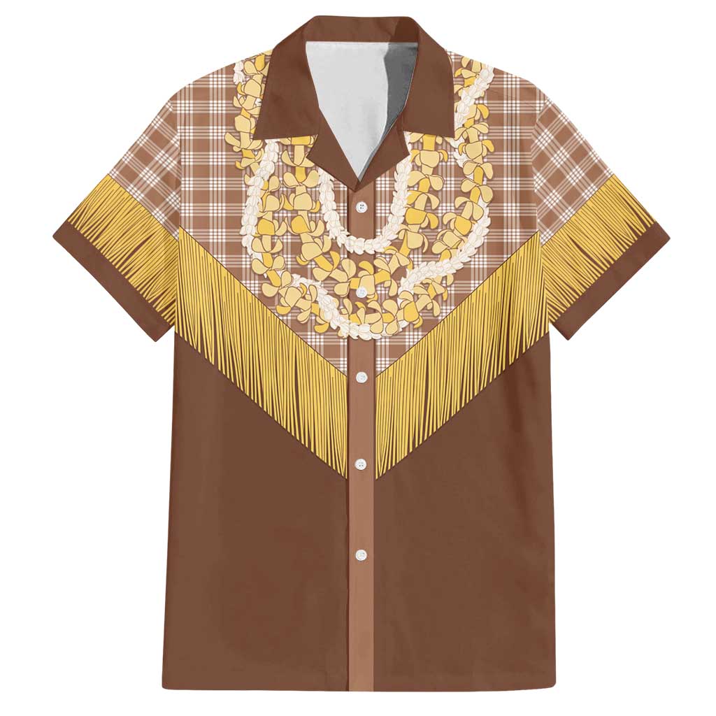 Aloha Hawaii Cowboy Custome Family Matching Off Shoulder Maxi Dress and Hawaiian Shirt Puakenikeni Lei Palaka Tassel Style LT14 Dad's Shirt - Short Sleeve Brown - Polynesian Pride