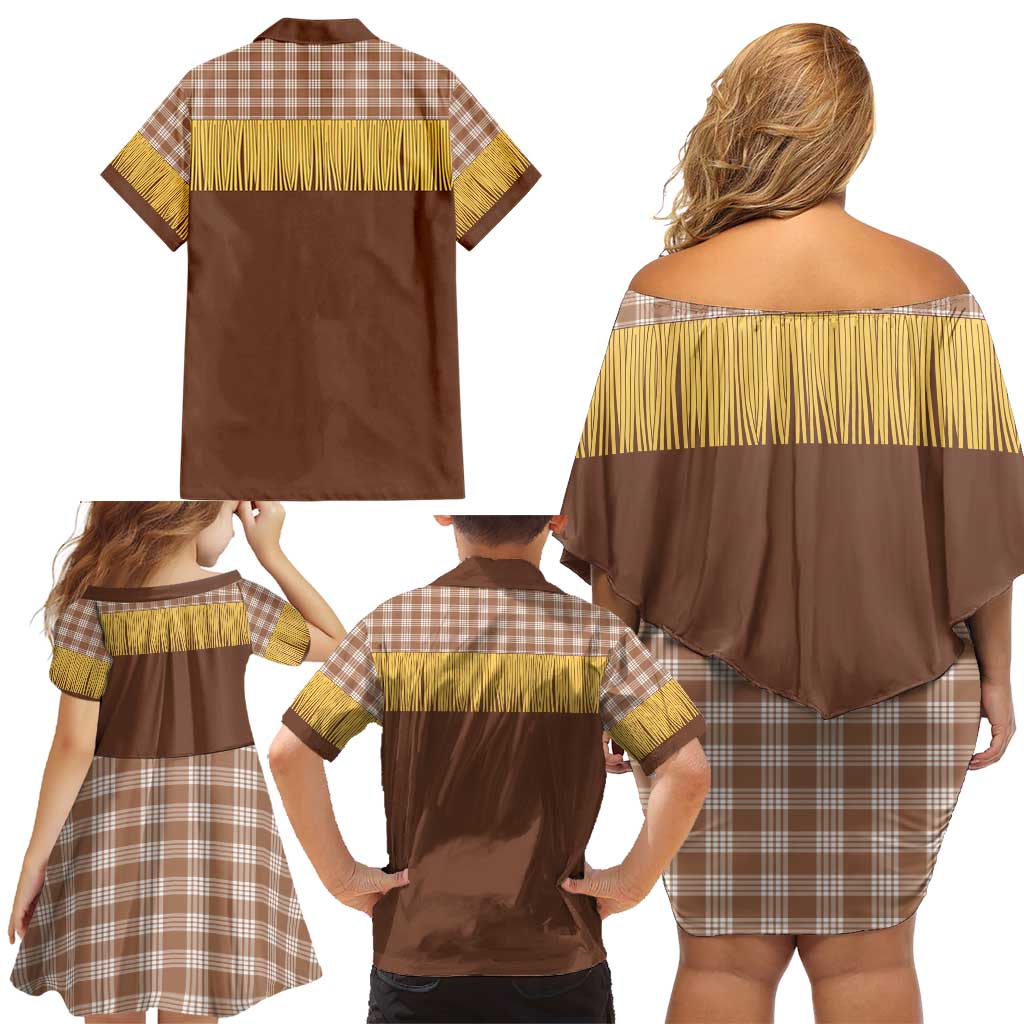 Aloha Hawaii Cowboy Custome Family Matching Off Shoulder Short Dress and Hawaiian Shirt Puakenikeni Lei Palaka Tassel Style LT14 - Polynesian Pride