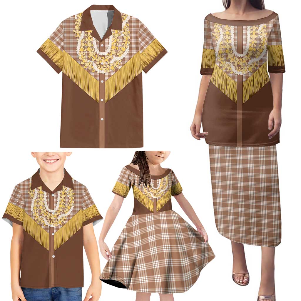 Aloha Hawaii Cowboy Custome Family Matching Puletasi and Hawaiian Shirt Puakenikeni Lei Palaka Tassel Style LT14 - Polynesian Pride