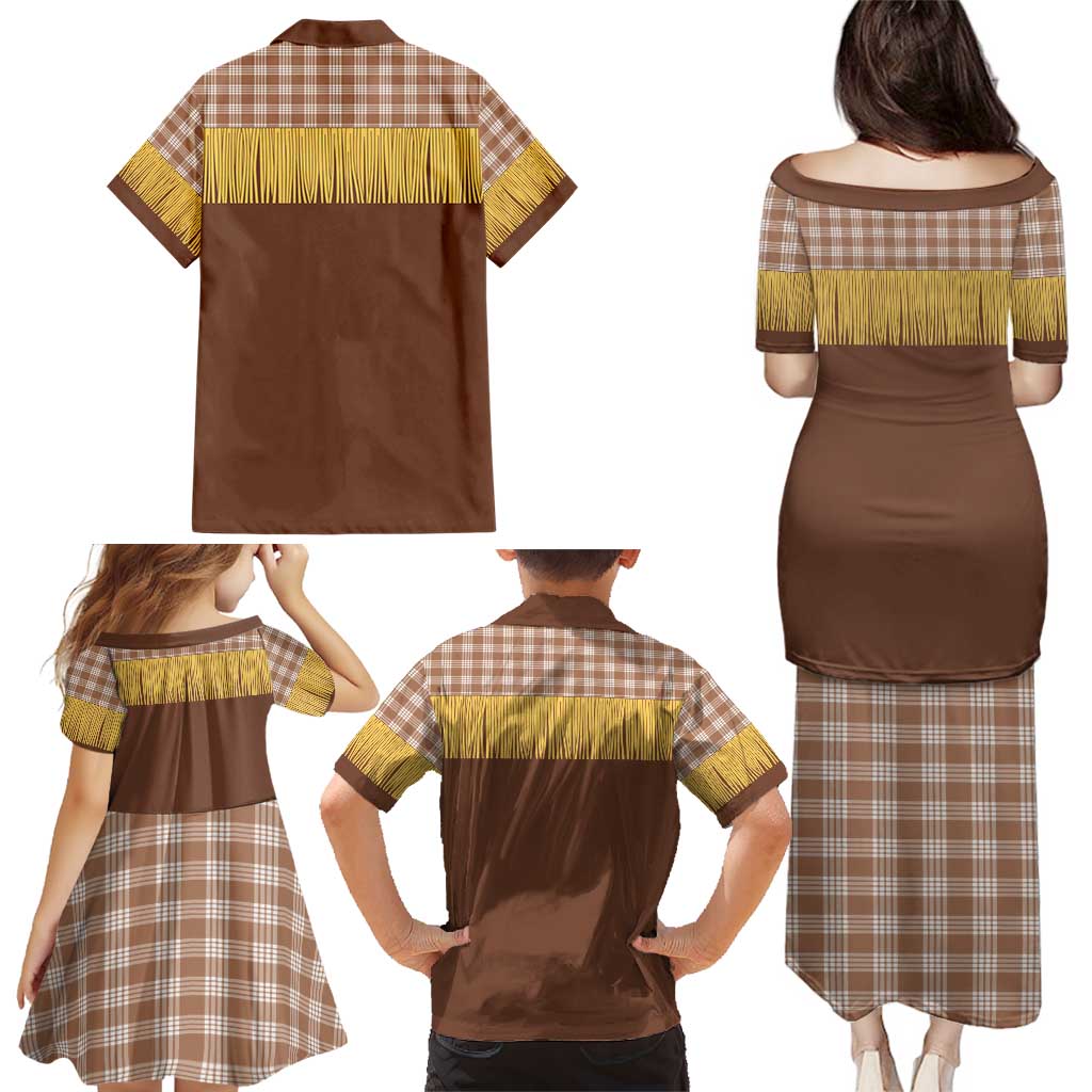 Aloha Hawaii Cowboy Custome Family Matching Puletasi and Hawaiian Shirt Puakenikeni Lei Palaka Tassel Style LT14 - Polynesian Pride