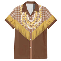 Aloha Hawaii Cowboy Custome Family Matching Puletasi and Hawaiian Shirt Puakenikeni Lei Palaka Tassel Style LT14 Dad's Shirt - Short Sleeve Brown - Polynesian Pride