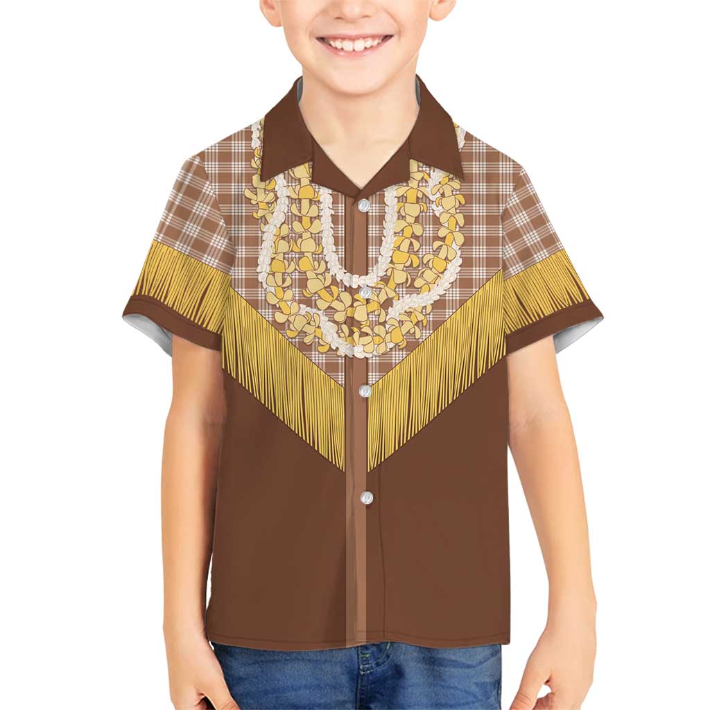 Aloha Hawaii Cowboy Custome Family Matching Puletasi and Hawaiian Shirt Puakenikeni Lei Palaka Tassel Style LT14 Son's Shirt Brown - Polynesian Pride