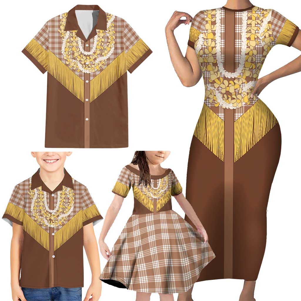 Aloha Hawaii Cowboy Custome Family Matching Short Sleeve Bodycon Dress and Hawaiian Shirt Puakenikeni Lei Palaka Tassel Style LT14 - Polynesian Pride