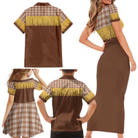 Aloha Hawaii Cowboy Custome Family Matching Short Sleeve Bodycon Dress and Hawaiian Shirt Puakenikeni Lei Palaka Tassel Style LT14 - Polynesian Pride