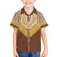 Aloha Hawaii Cowboy Custome Family Matching Summer Maxi Dress and Hawaiian Shirt Puakenikeni Lei Palaka Tassel Style LT14 Son's Shirt Brown - Polynesian Pride