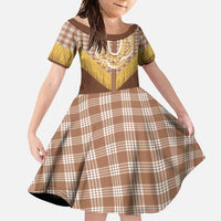 Aloha Hawaii Cowboy Custome Family Matching Tank Maxi Dress and Hawaiian Shirt Puakenikeni Lei Palaka Tassel Style LT14 Daughter's Dress Brown - Polynesian Pride